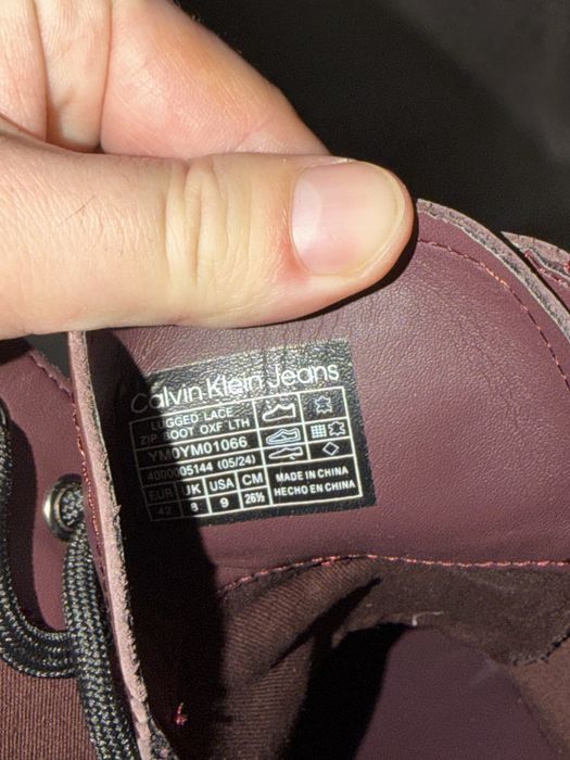 Calvin Klein Jeans Bocanci cu sireturi si fermoar piele visinie 42 noi