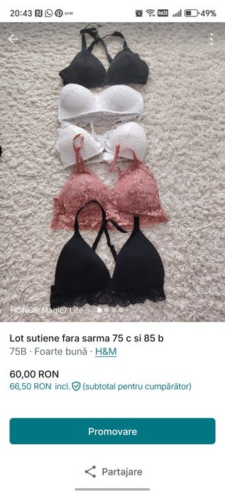 Lot sutiene fara sarma 75 c si 85 b