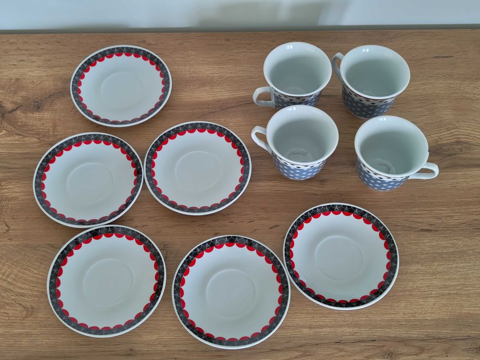 Set 4x ceașcă cafea/ceai cu 6x farfurioară cu motiv tradițional