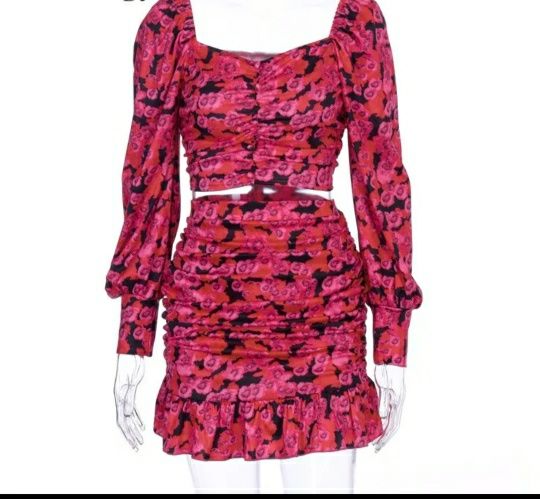 Set bluza fusta fronsate roz nou marime s-m