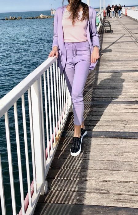 Compleu/set 3 piese pantaloni+cardigan+maiou S