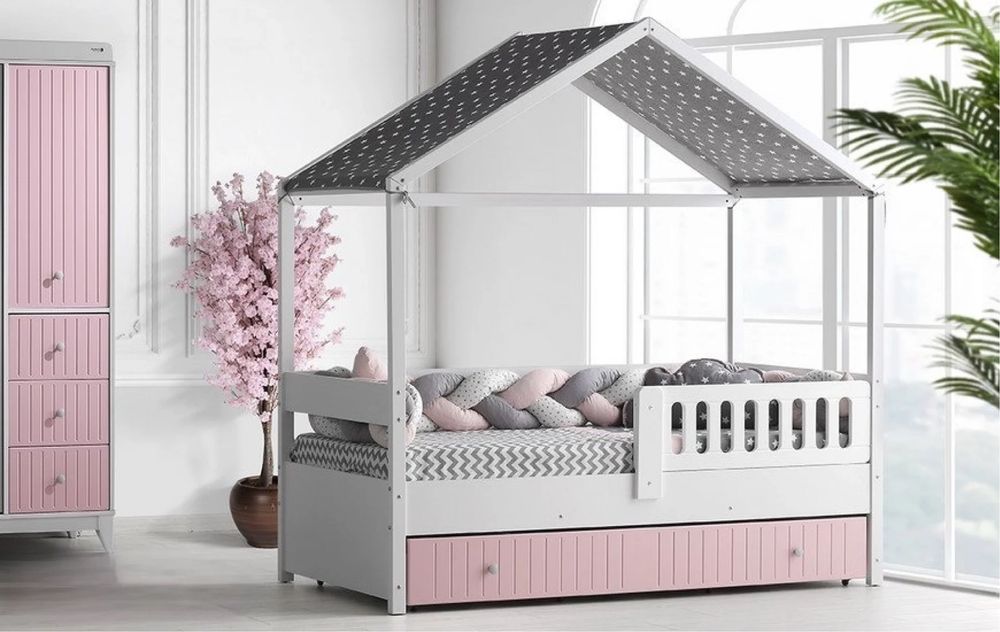 Монтесори легло с "Покрив" и чекмедже 200*100 cm. "Bianco "