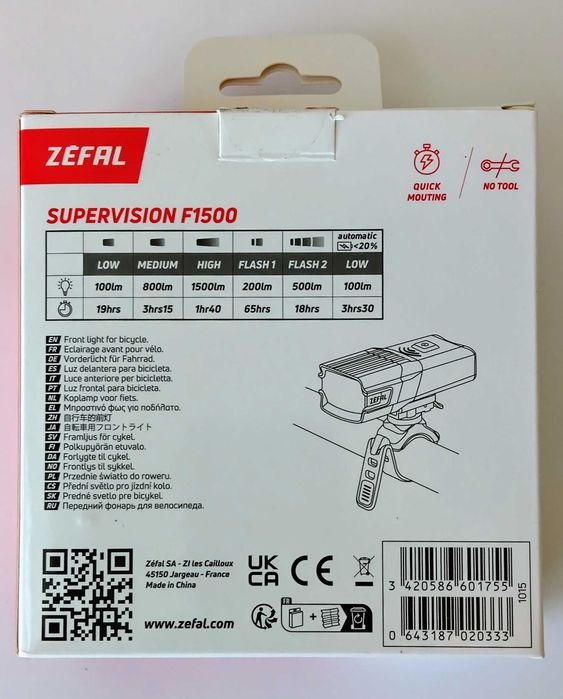Велосипеден фар Zefal, модел Supervision F1500. Чисто нов!