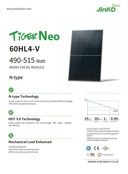 Panouri fotovoltaice Jinko Tiger Neo 510W(JKM510N-60HL4-V) Fagaras