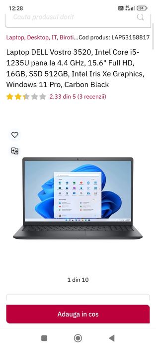 Laptop DELL Vostro 3520, Intel Core i5-1235U pana la 4.4 GHz, 15.6"