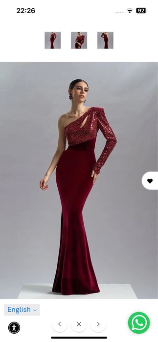 Rochie de seara burgundy cu un umar gol, paiete si margele fine