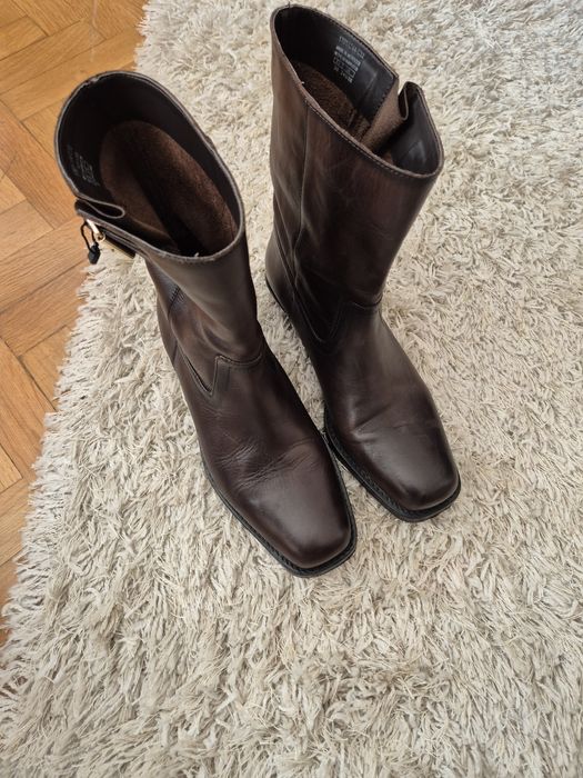 MANGO Кафяви пролетни  рокерски боти от естествена кожа