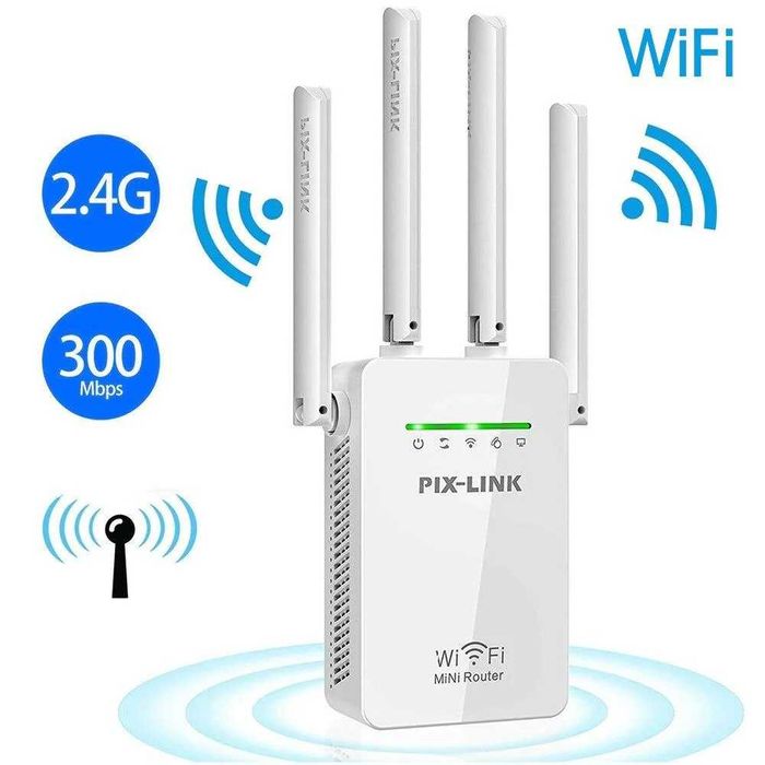 Безжичен WiFi Repeater 300Mbps,мрежов  усилвател PIX-LINK WR09