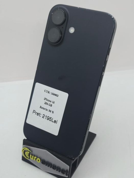 Telefon mobil Apple iPhone 16, 256GB, 5G, Black -A-