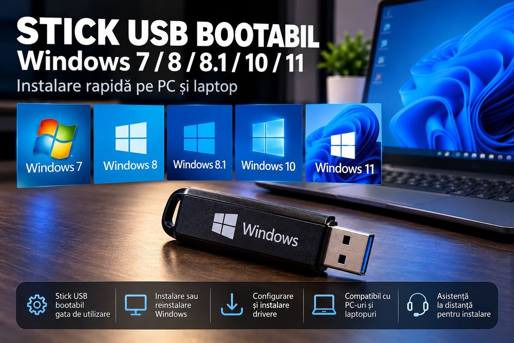 Stick USB bootabil Windows 7 / 8 / 8.1 / 10 / 11