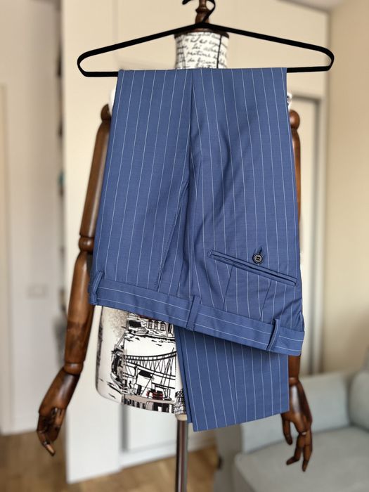 Costum barbati Vitale Barberis Canonico albastru dungi albe 48