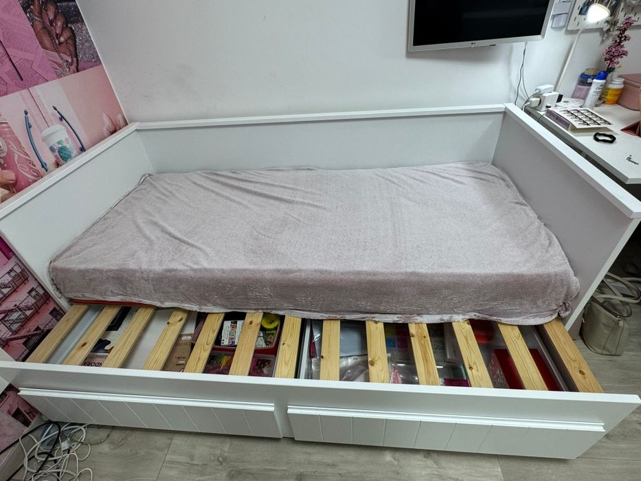 Pat Extensibil CARRYHOME Alb + 2 Saltele + Sertar Dep