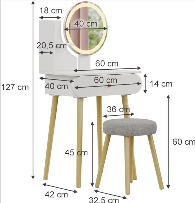 Дамска тоалетка с LED огледало + столче 6218
