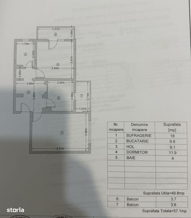 Apartament 2 camere Mioveni, et1, 2 balcoane, 57 mp, mobilat utilat