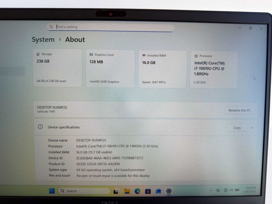 Продавам лаптоп Dell Lattitude 7410 - i7-10610U / 16GB / 256GB SSD