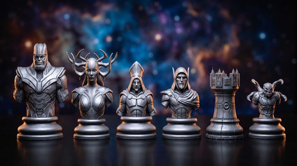 Ce Univers Iti Place? 10 Seturi Sah Tematice din Filme si Jocuri | Supereroi, Saga Galactica, Fantasy, Arena | 32 Piese Rasina 14K