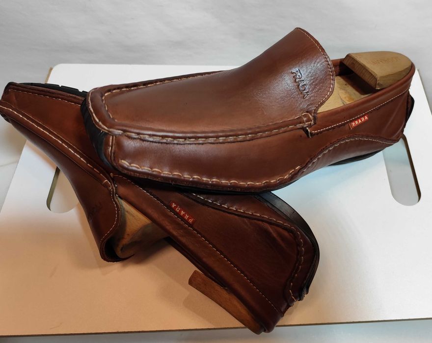 Pantofi de lux 45 45.5 mocasini slip on PRADA piele naturala moale