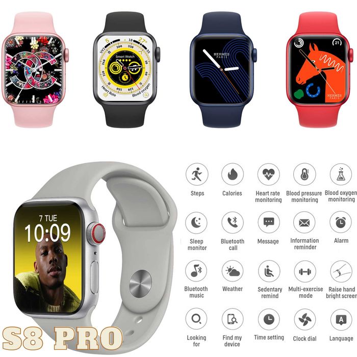 Smart Watch S8 Pro Смарт Часовник Обаждания, Пулс, Кръвно, Крачки, Сън