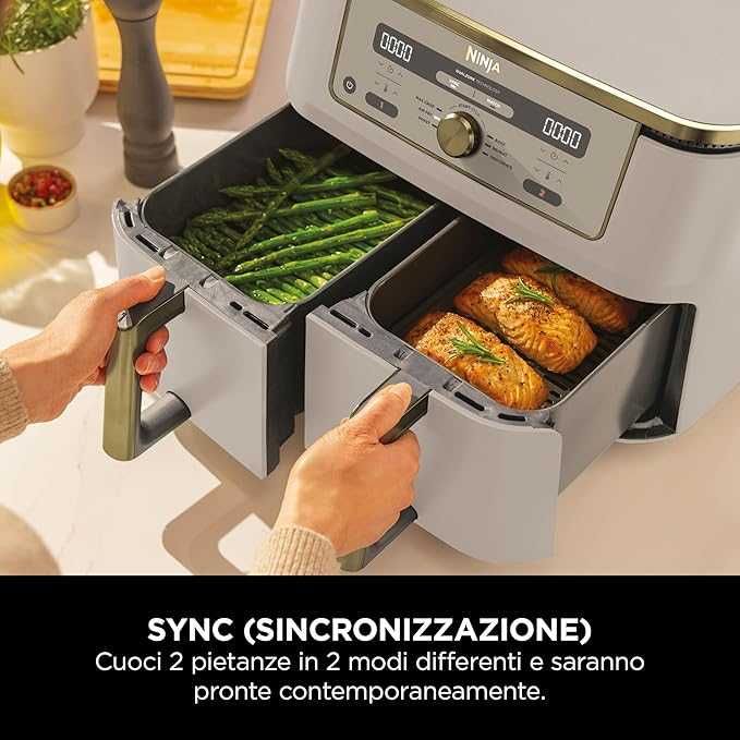 Ninja MAX Dual Zone - Friteuză cu aer dublă - Gătit fără ulei în 2 coșuri antiaderente