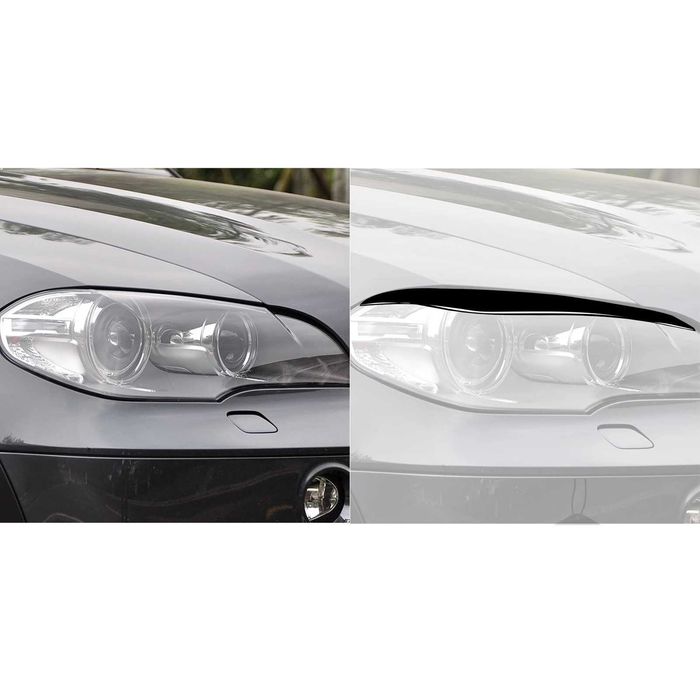 Set 2 Pleoape Faruri Far Adeziv BMW X5 E70 2008 - 2013, Negru Lucios