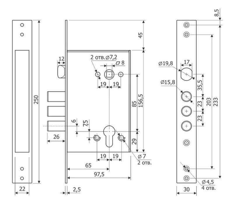 Замок врезной цилиндровый