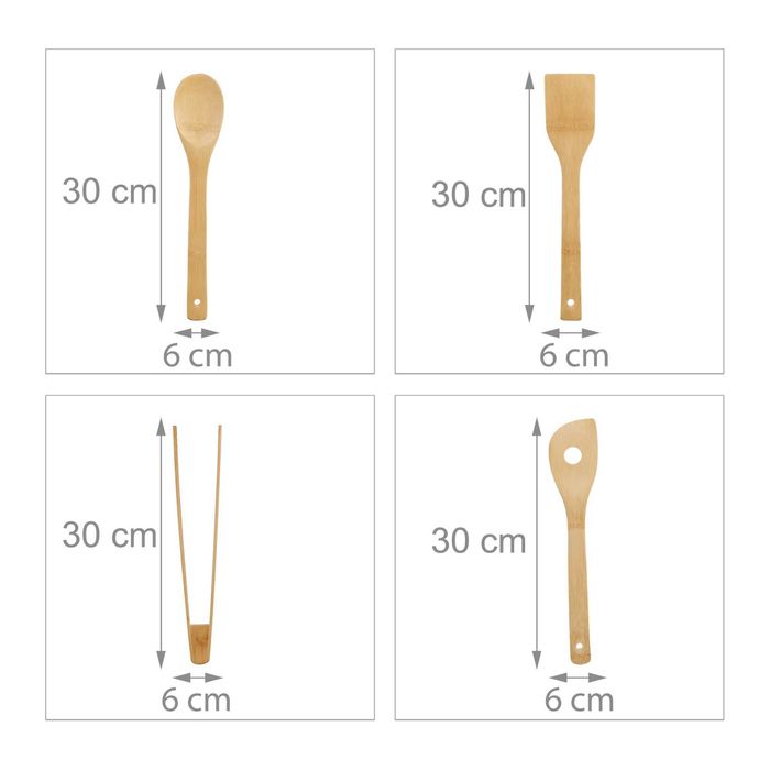 Set 5 ustensile bucatarie cu suport 2 lingiuri 2 spatule cleste bambus