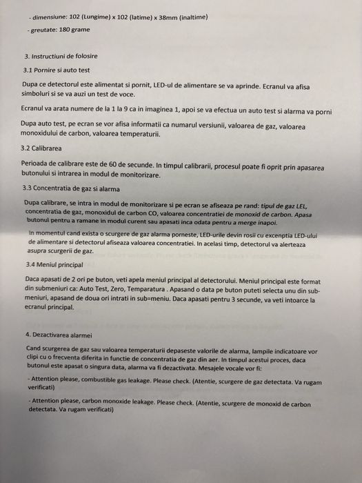 Detector pentru scurgeri de gaz si monoxid de carbon plus electovana