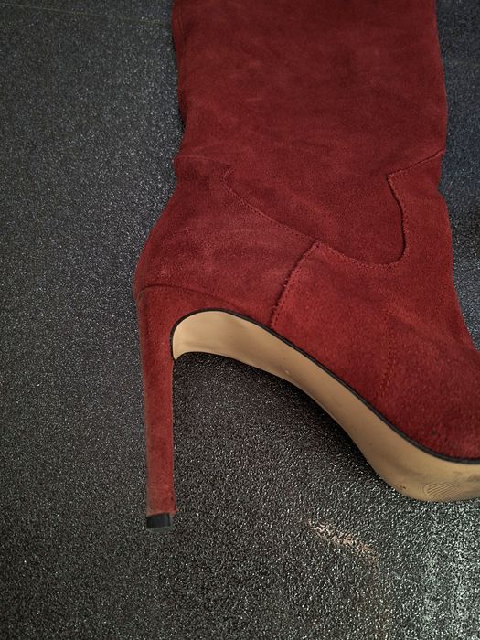 Cizme lungi piele naturala Zara burgundi