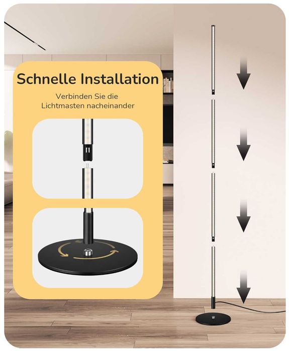 EDISHINE Lampa de Podea LED Dimmabila cu Funcție de Memorie – Neagră 146cm