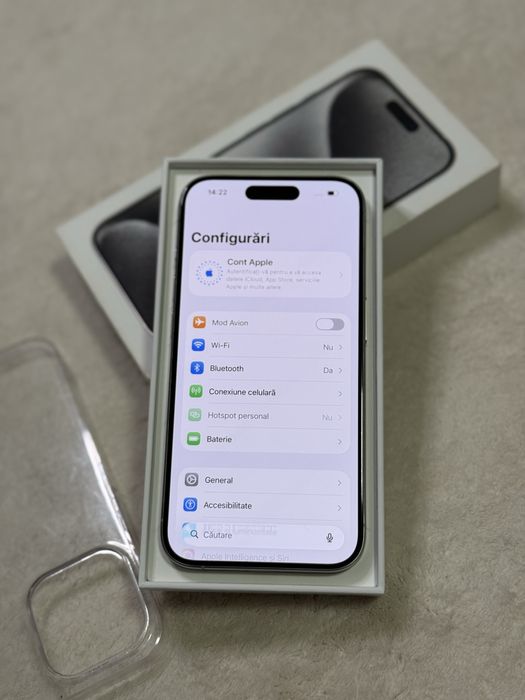 iPhone 15 Pro White Titanium 94% full box + husa ca nou 128 GB
