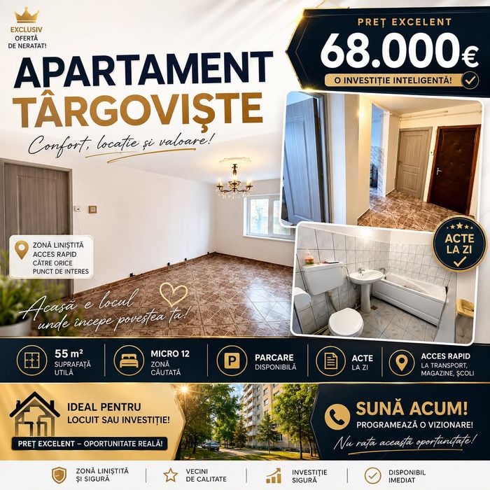 Apartament Târgoviște – Micro 12(zona Biomedica)-2 camere-Etaj 1