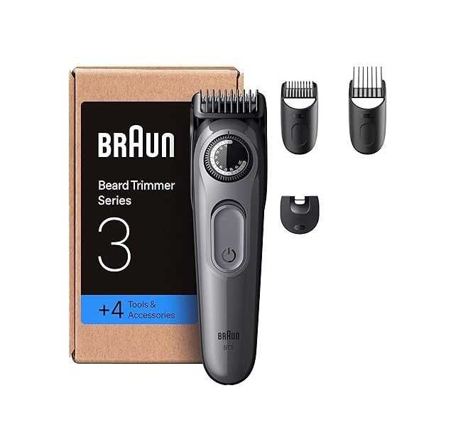 Тример за брада Braun, Серия 3 BT3525 , 4 аксесоара, сив, водоустойчив
