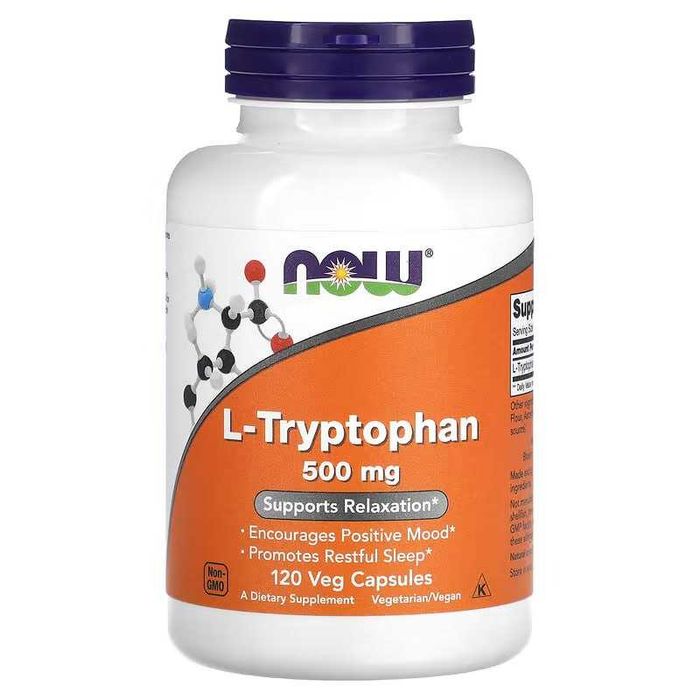NOW Foods, L-триптофан, 500 мг, 120 растительных капсул. l-tryptophan