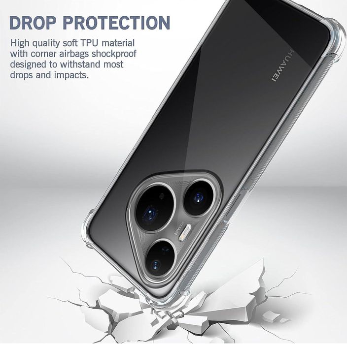 Прозрачен силиконов удароустойчив кейс за huawei pura 80