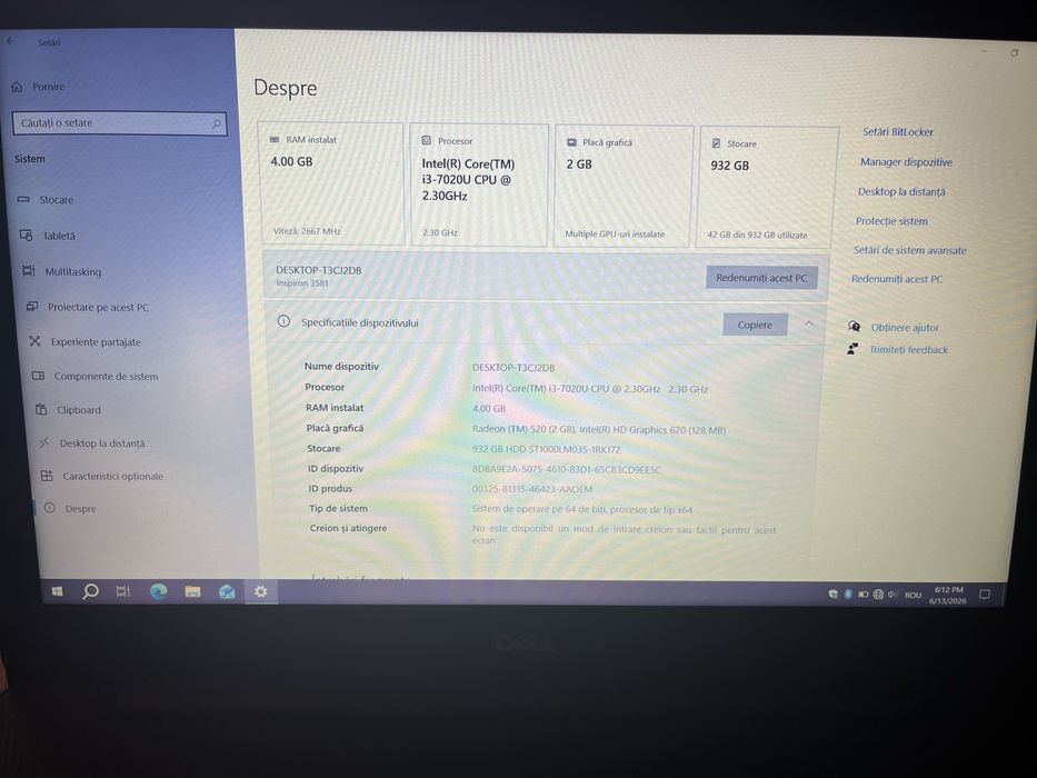 Laptop Dell Inspiration 3581/ Windows 10/ HDD 1 TB/ placa AMD Radeon