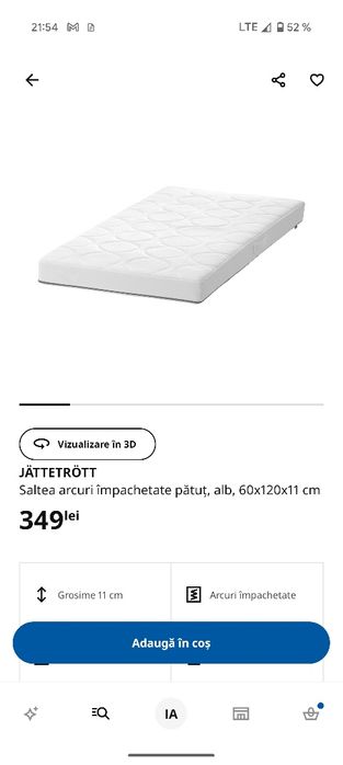 Pătuț bebe Klups Luna alb lemn cu sistem de legănare