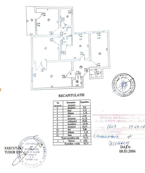 Apartament centru cu 4 camere, 2 bai, etaj 2