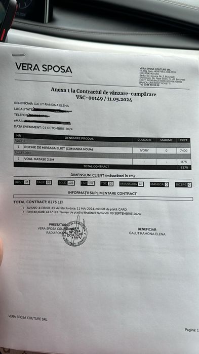 Rochie de mireasa + voal 2.5m