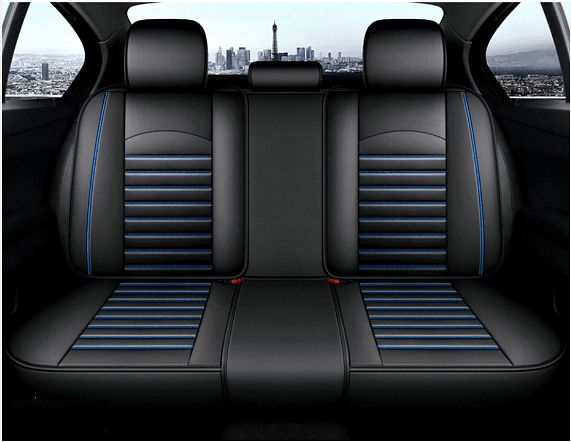 Пълен комплект луксозни калъфи за седалки автотапицерия черна със син