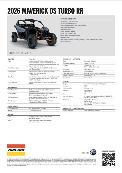 Can-Am Maverick DS Turbo RR 2026