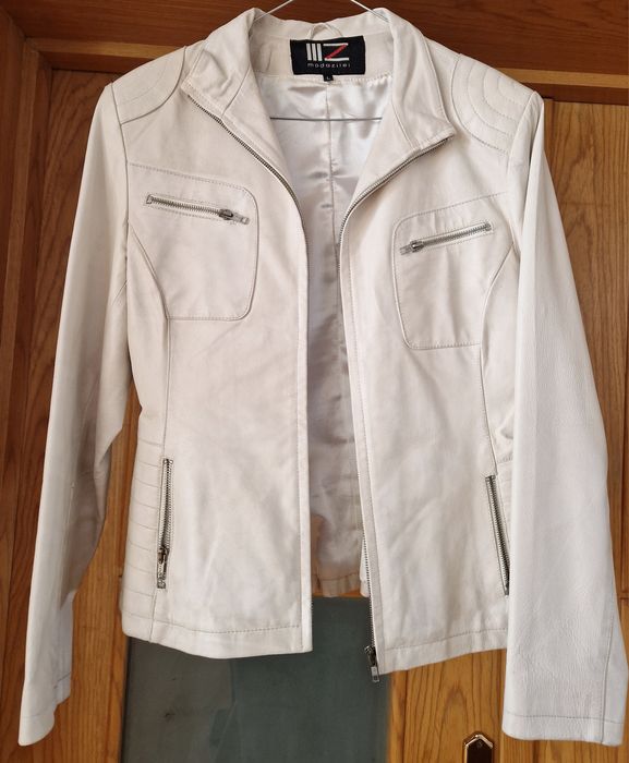 Jacheta piele alba pentru femei
