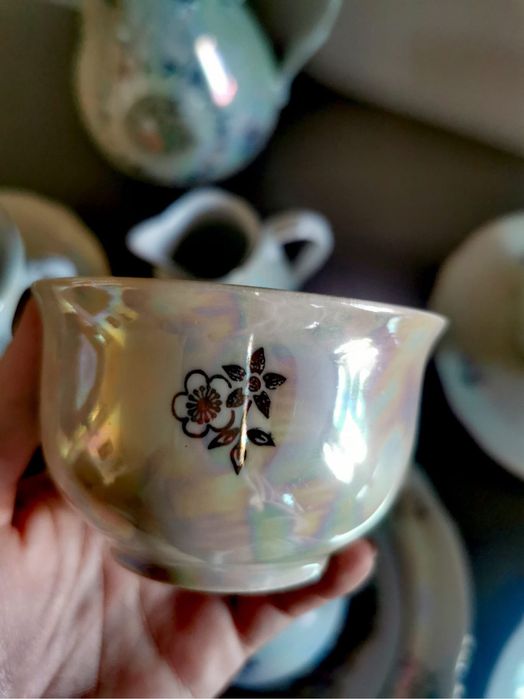 Антикварен порцеланов колекционерски сет сервиз чинийки чашки каничка