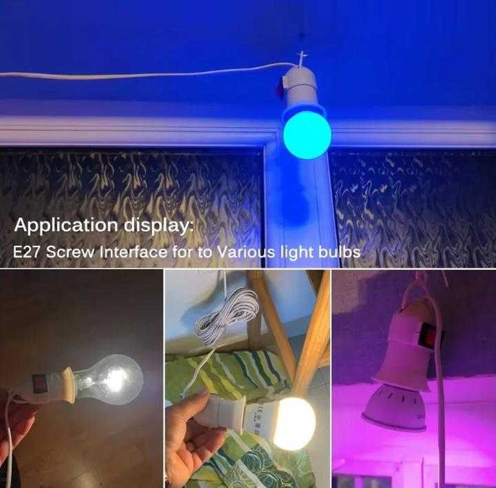 10М Кабел Удължаваща Фасунга с Щепсел и Ключ Крушка E27 Фасонка с Кука Лампа Превключвател Адаптер за Гнездо за Крушка E27 Държач за Лампа с Окачване