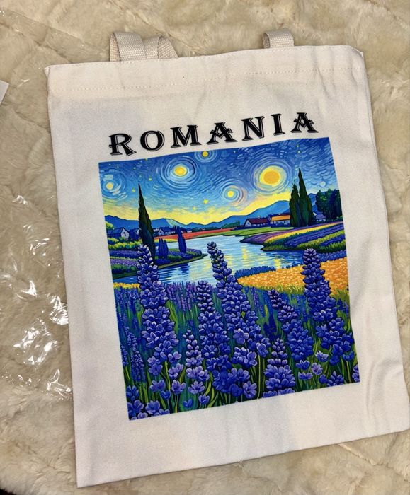 Sacosa imprimata cu fermoar bumbac 100%