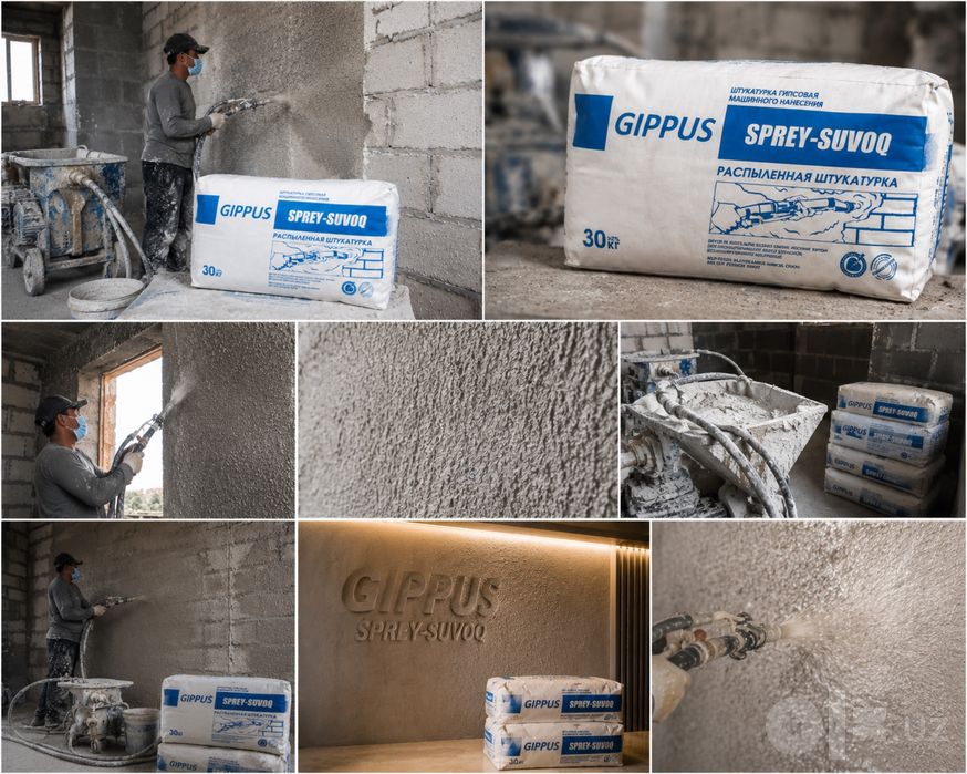 Sprey gips suvoq, devor tekislash, sifatli suvoq