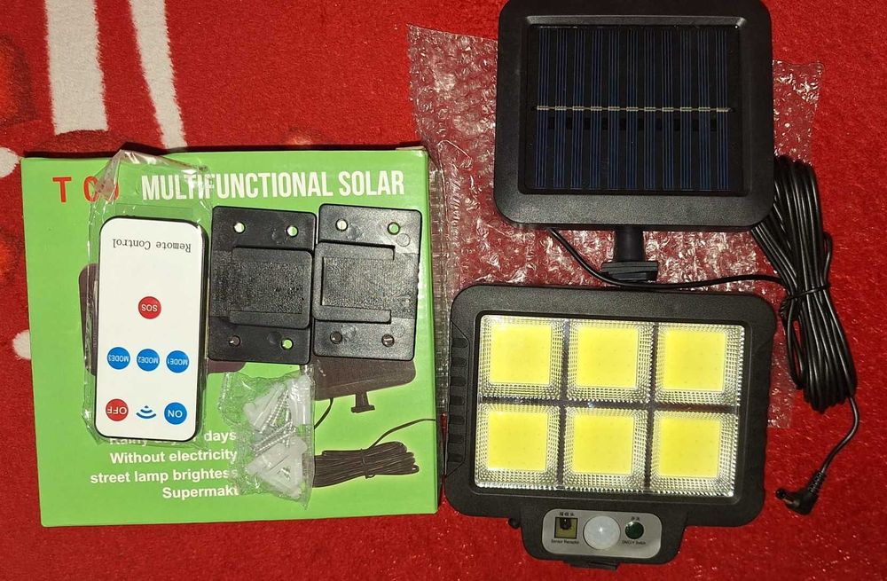 Lampă solară LED T09 cu senzor, telecomandă și panou solar