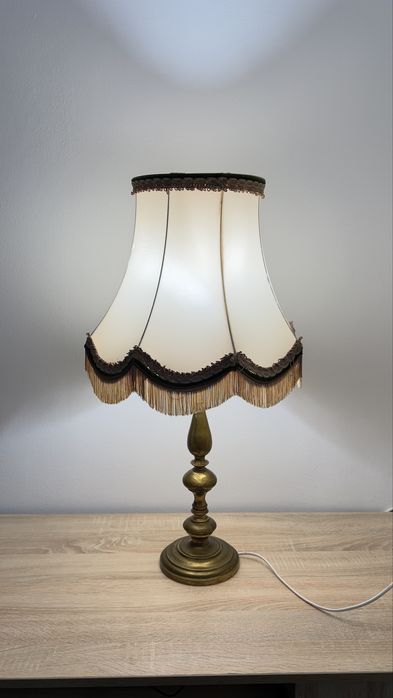 Veioză lampă de masă vintage abajur textil franjuri 76 cm picior bronz