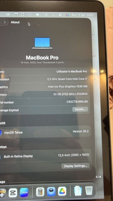 MacBook Pro 13" (2020, i7, 32GB RAM, 512 GB, A2251)