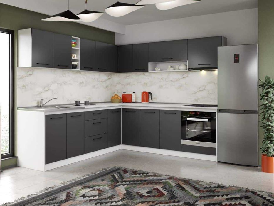 Set Mobila Bucatarie Colt Mina Grafit 240*240 Gri Antracit – C87