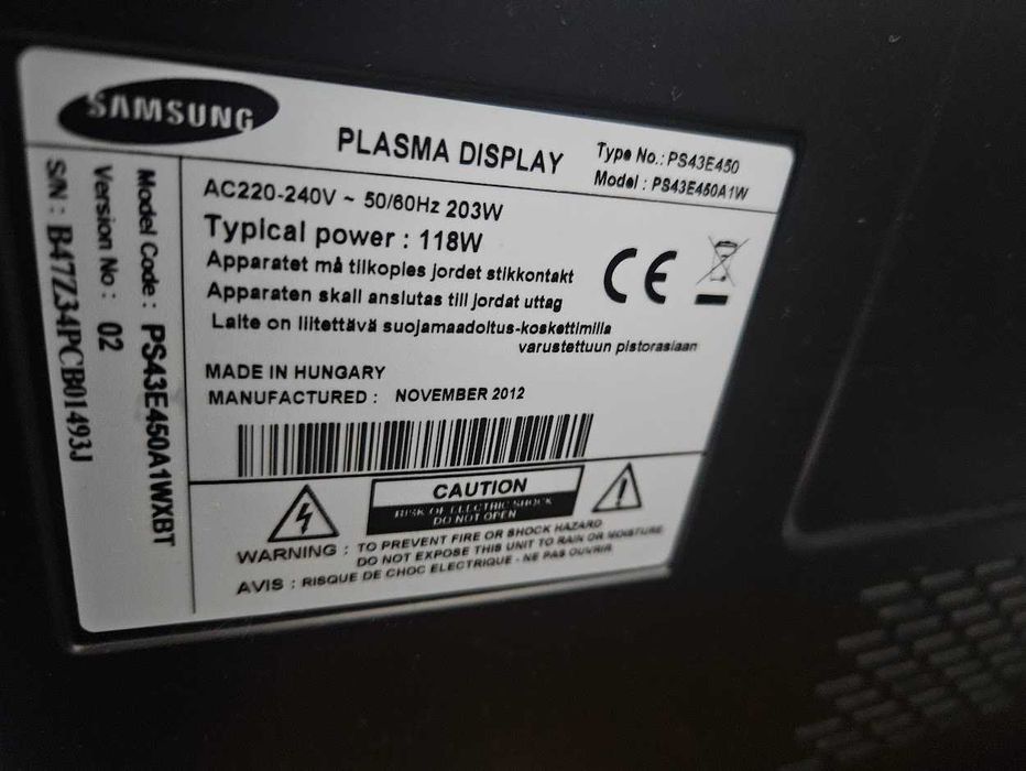 TV Samsung Plasma 109 cm 43 inch cu HDMI